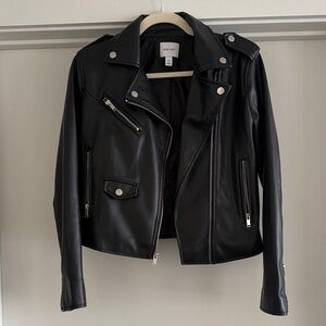 Nine West Black Faux Leather Moto-Style Jacket